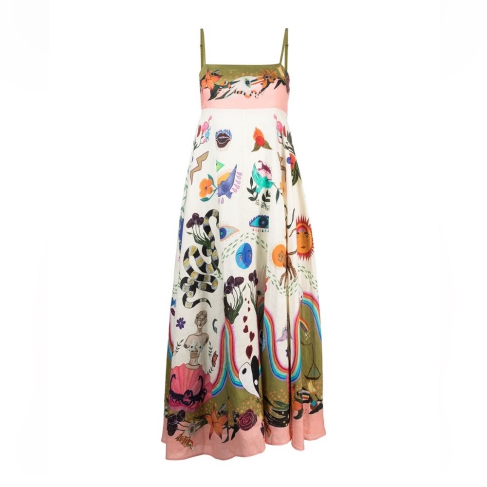 ALEMAIS evergreen printed linen dress